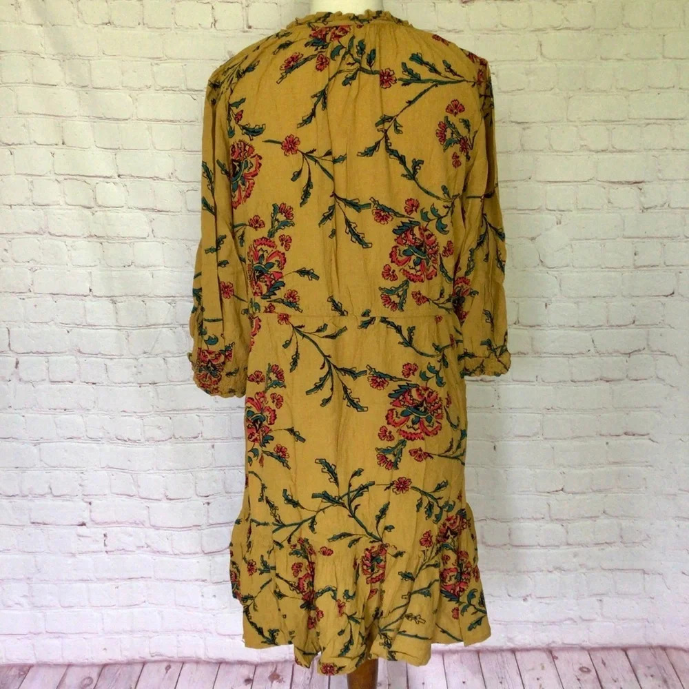 Knox Rose Golden Yellow Floral Boho Midi Dress with Pockets - Size Medium - Picture 6 of 10